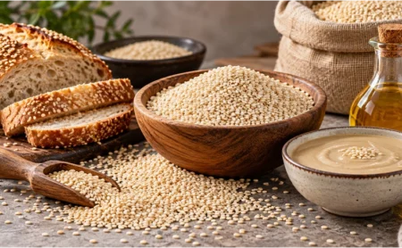 • Sesame seeds used in bread tahini and edible oil production