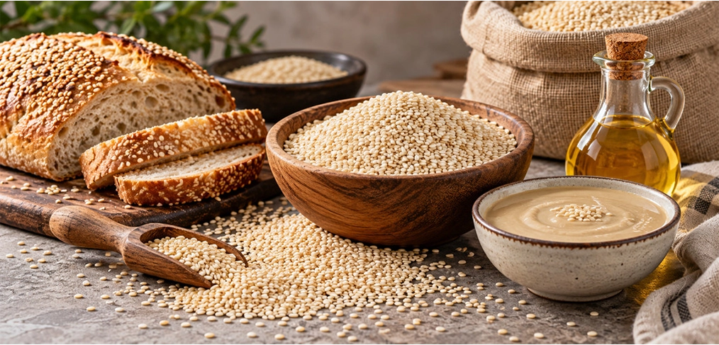 • Sesame seeds used in bread tahini and edible oil production
