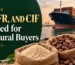 Cargo vessel at a port handling agricultural commodity shipments